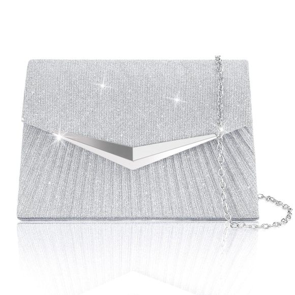 Evening Handbags, Sparkly Pleated Silver Evening Purse With Metal :< - Picture 1 of 7